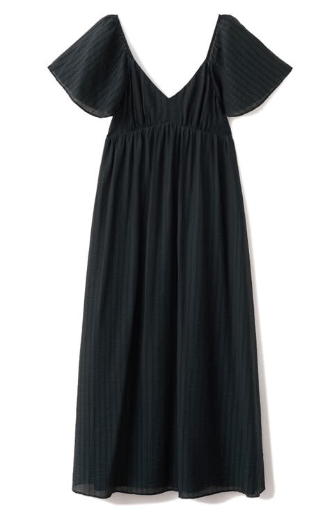 Textured Gathered Empire Waist Dress