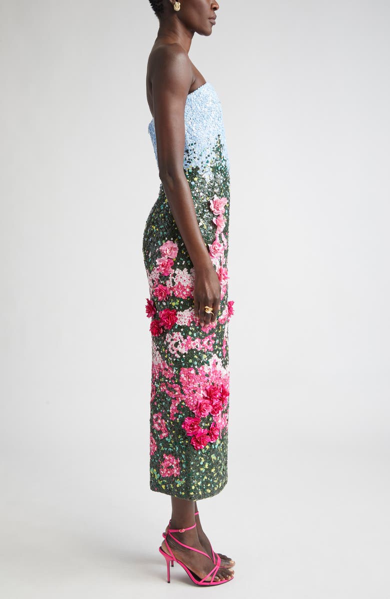 Oscar de la Renta Rose Field Sequin Strapless Gown, Alternate, color,