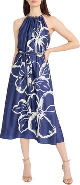 Maggy London Floral Halter Neck Belted Midi Dress