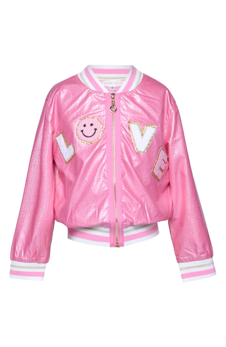 Baby Sara Kids' Love Appliqué Bomber Jacket, Main, color, Pink