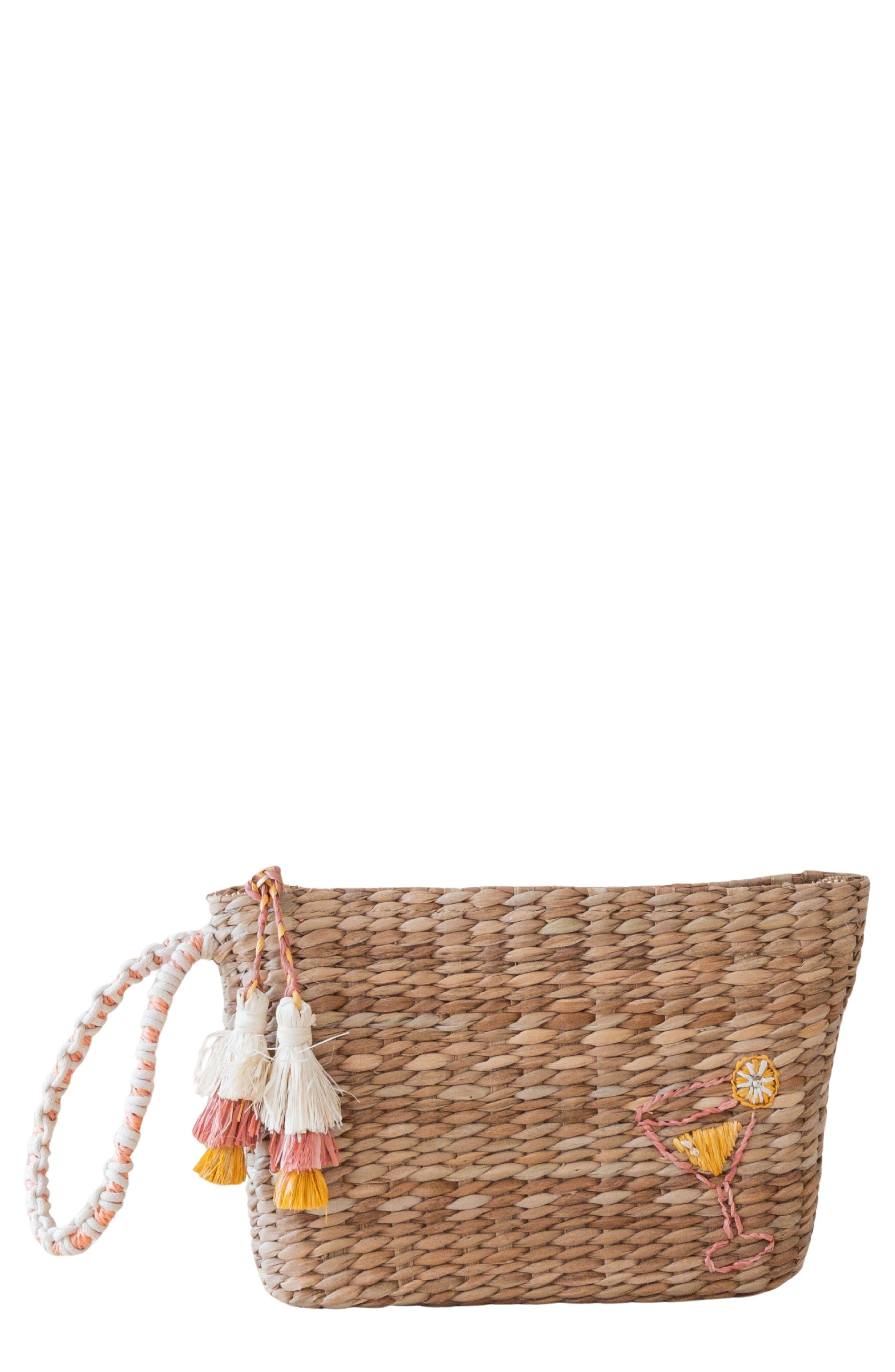 LIKHA Cocktail Embroidered Straw Pouch, Main, color, 
