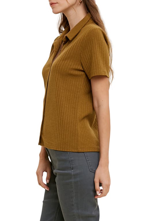 Wishlist Rib Knit Button-up Shirt In Brown
