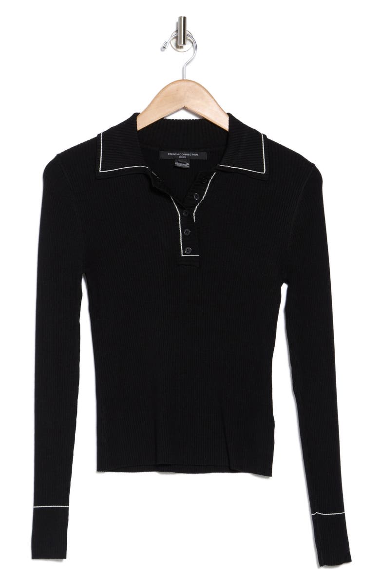 French Connection Contrast Polo Collar Long Sleeve Knit Top, Alternate, color, 