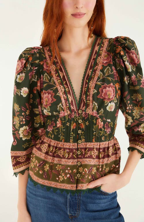 Farm Rio Flowering Garden Tree Linen Blend Top In Green