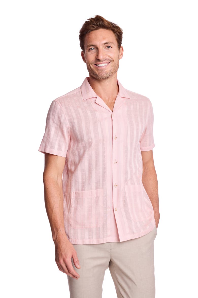 Textured Cotton Camp Shirt, Alternate, color, PINK DOBBY STRIPES
