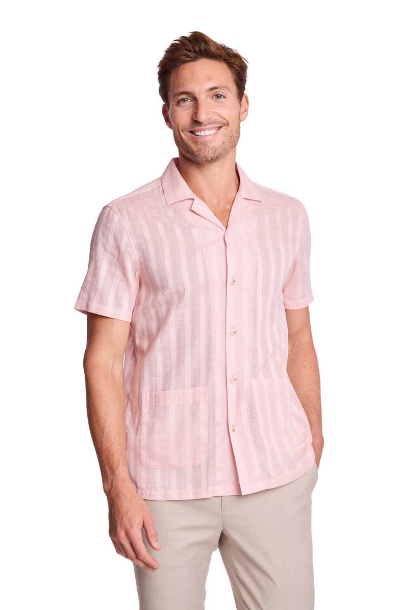 PAISLEY & GRAY Textured Cotton Camp Shirt, Alternate, color, Pink Dobby Stripes