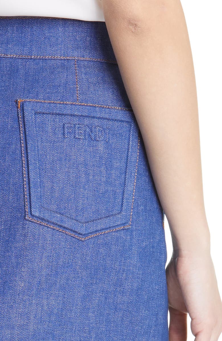 Fendi Logo Embossed Denim Skirt, Alternate, color,
