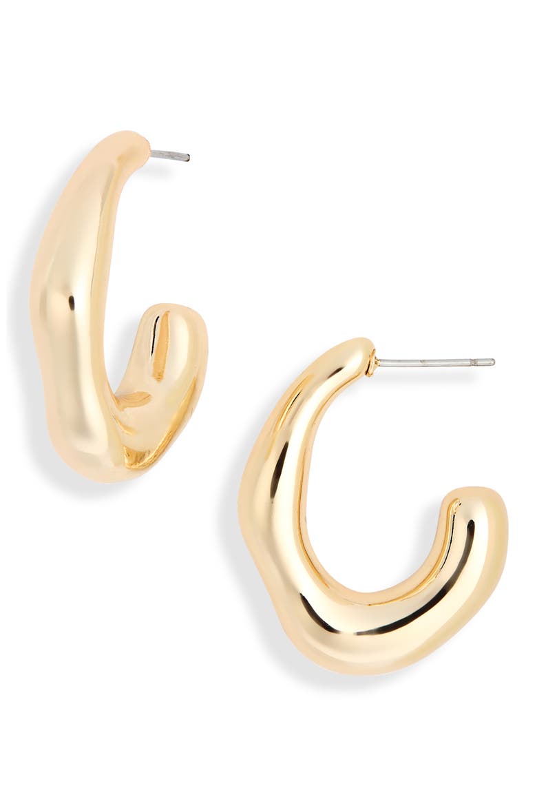 Molten J Hoop Earrings, Main, color, GOLD