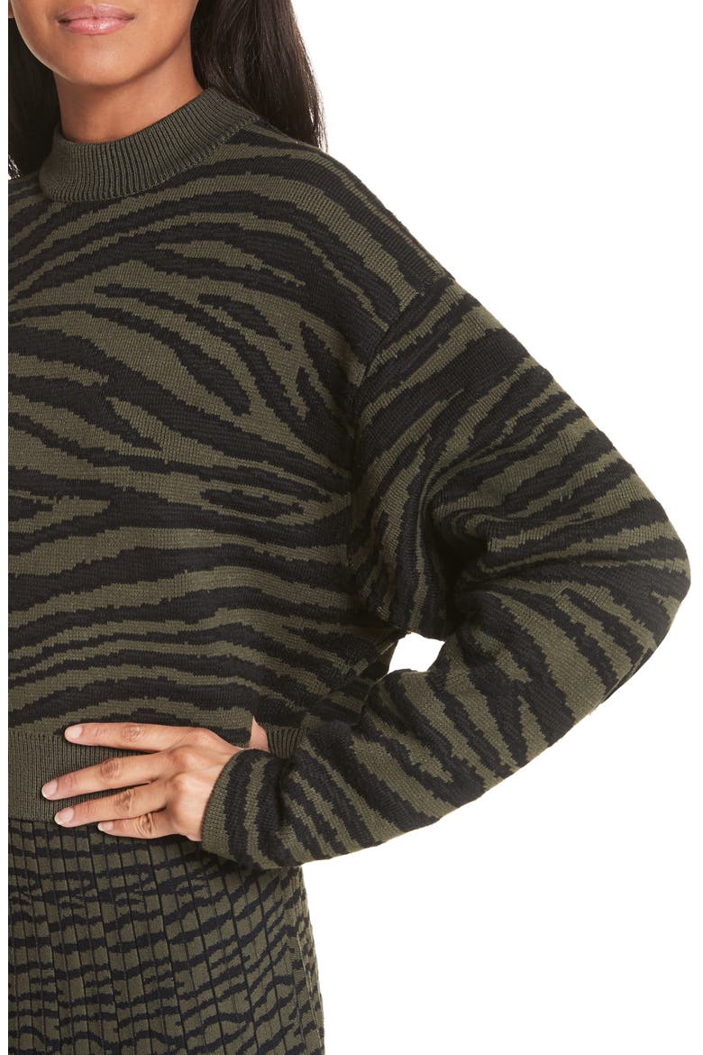 Tiger Stripe Jacquard Sweater, Alternate, color, FOREST GREEN/ BLACK