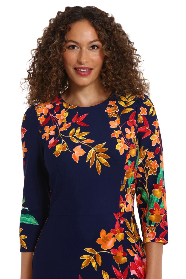 Floral Scuba Sheath Dress, Alternate, color, NAVY CORAL