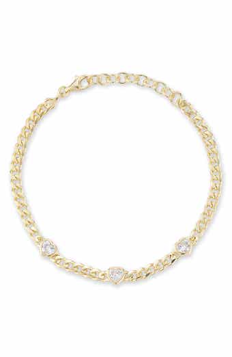Cubic Zirconia Heart Station Curb Chain Bracelet
