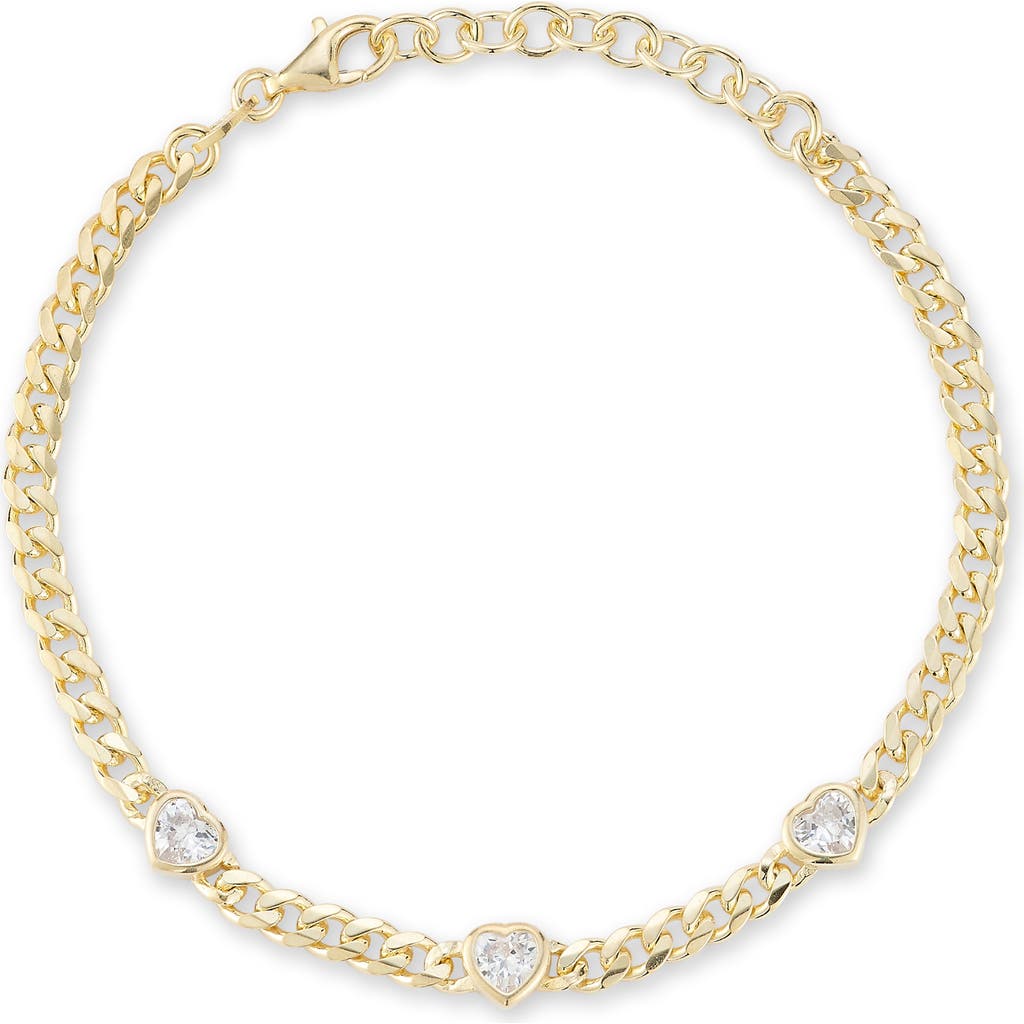 Glaze Jewelry Cubic Zirconia Heart Station Curb Chain Bracelet In Gold