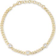 GLAZE JEWELRY Cubic Zirconia Heart Station Curb Chain Bracelet