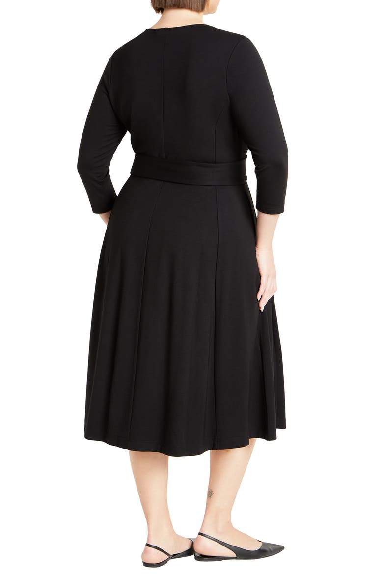 Rayna Tie Waist Stretch Ponte Midi Dress, Alternate, color, BLACK