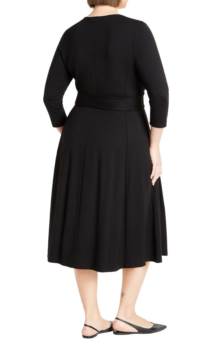 City Chic Rayna Tie Waist Stretch Ponte Midi Dress, Alternate, color, Black