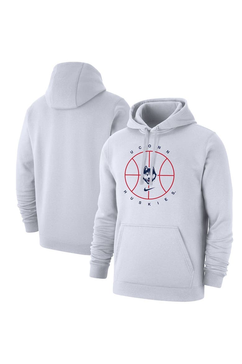 Men's Nike White UConn Huskies Basketball Icon Club Fleece Pullover Hoodie, Main, color, White