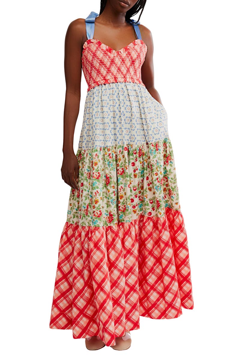 Free People Bluebell Mixed Print Cotton Maxi Dress, Main, color, Cherry Combo
