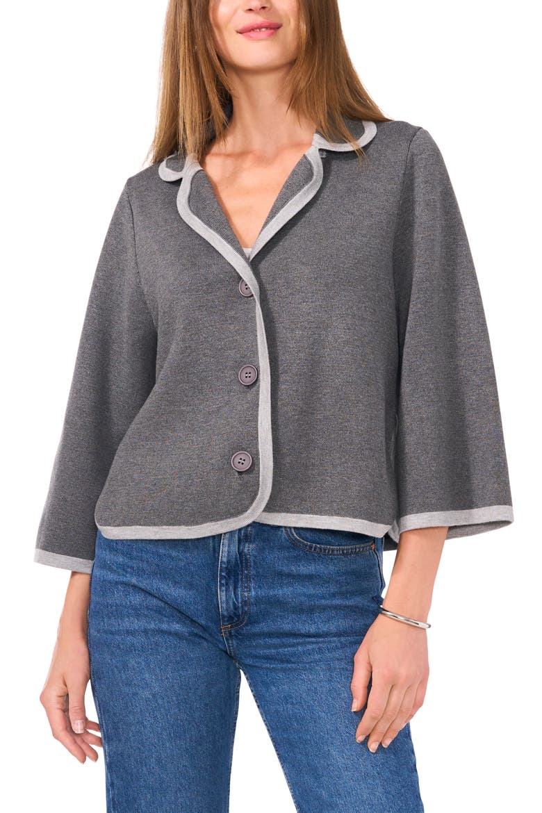 Contrast Trim Sweater Jacket, Alternate, color, MEDIUM HEATHER GREY