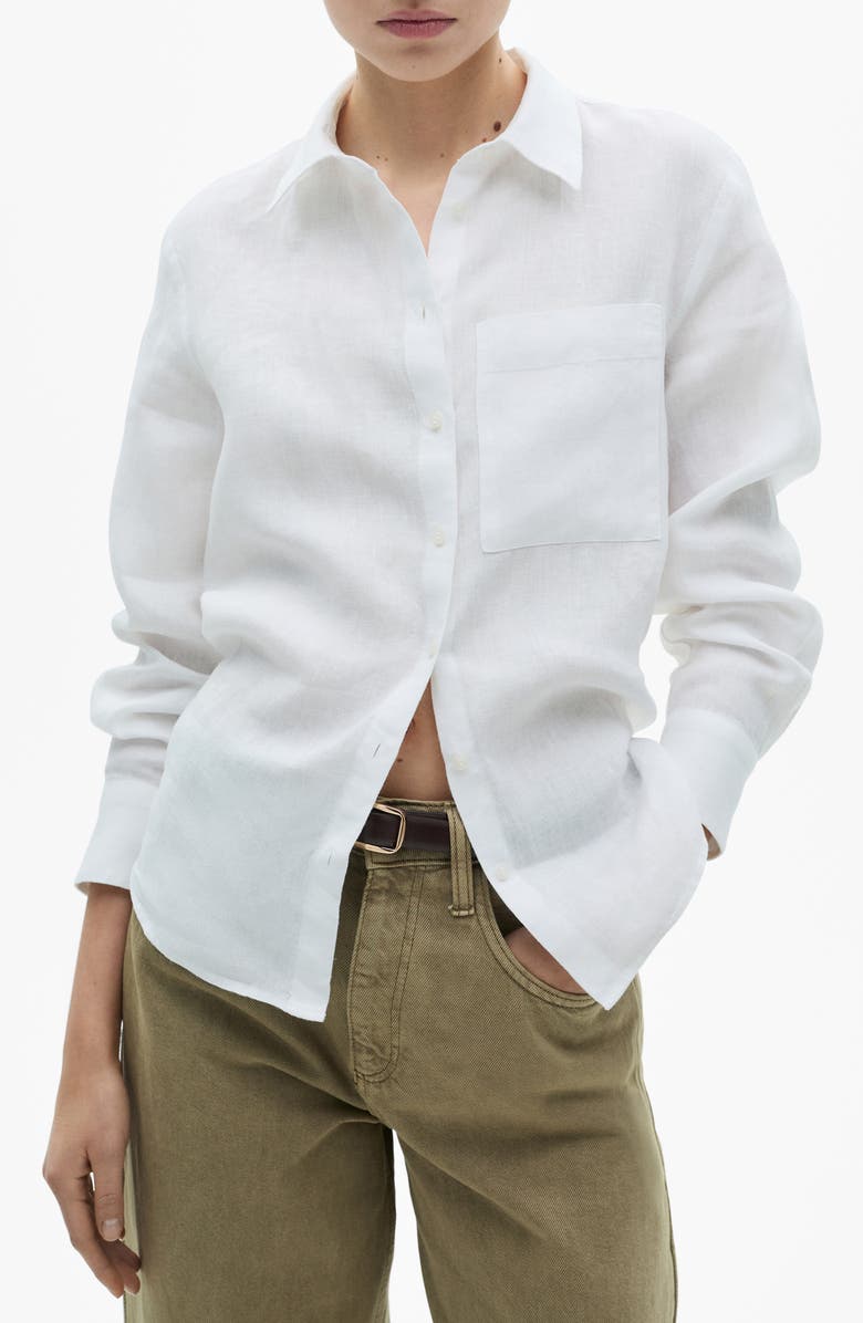 MANGO Linen Button-Up Shirt, Main, color,