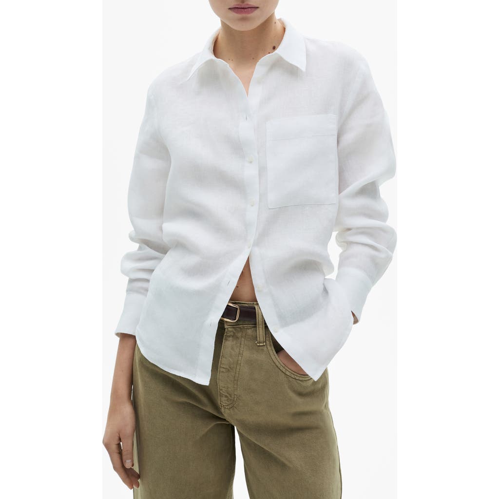 Shop Mango Linen Button-up Shirt In Off White