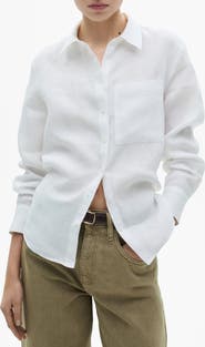 MANGO Linen Button-Up Shirt