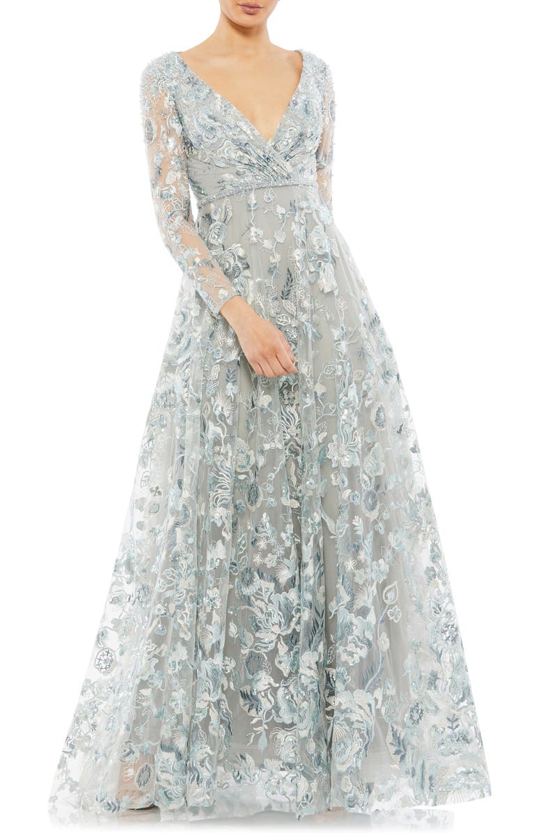 Mac Duggal Floral Embroidered Long Sleeve Gown, Main, color,
