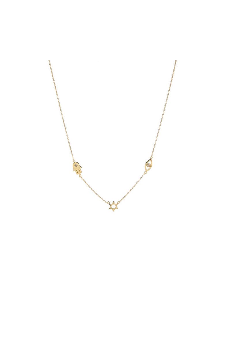 BY ADINA EDEN Diamond Accented Jewish Charm Necklace 14K, Main, color,