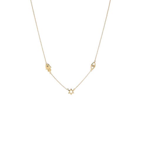 Diamond Accented Jewish Charm Necklace 14K