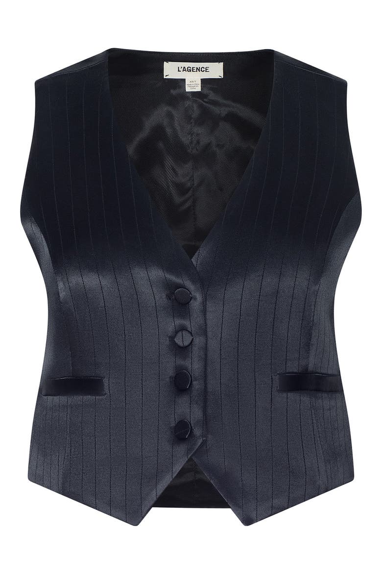 Jianna Pinstriped Short Vest, Alternate, color, BLACK PINSTRIPE