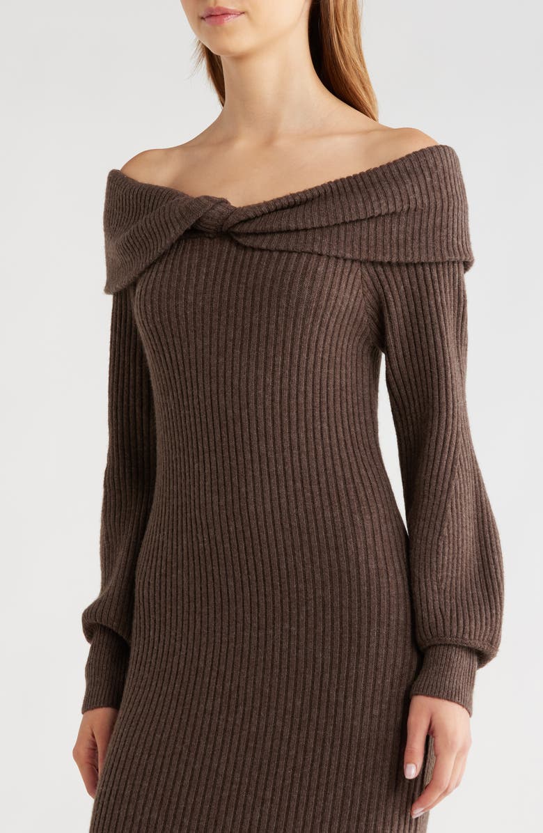 ASTR the Label Tilde Long Sleeve Rib Sweater Dress, Alternate, color, Walnut