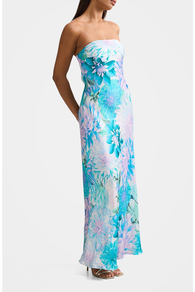 Kai Floral Strapless Satin Dress, Alternate, color, BLUE CARMEN FLORAL
