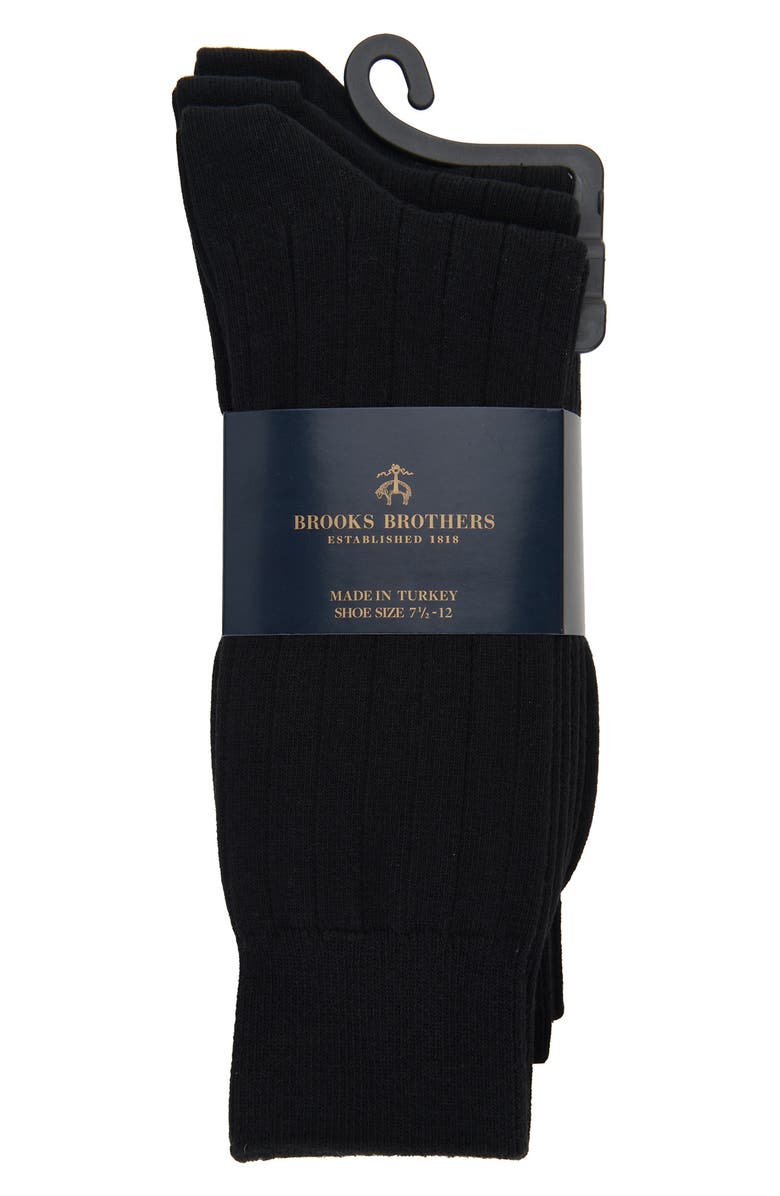 Brooks Brothers 3-Pack Ribbed Crew Socks, Alternate, color, Black