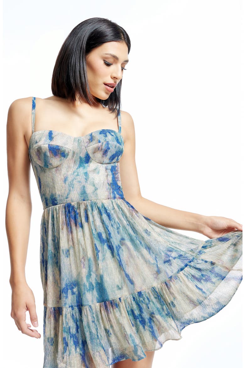 Marlow Metallic Floral Print Cocktail Minidress, Alternate, color, PALE BLUE MULTI