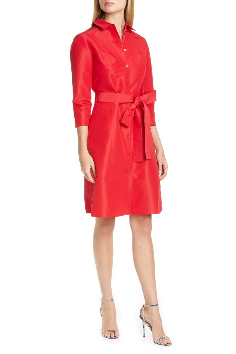 Belted Silk Shirtdress, Main, color, ICON RED