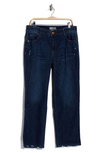 Democracy Distressed Straight Leg Jeans In Blue