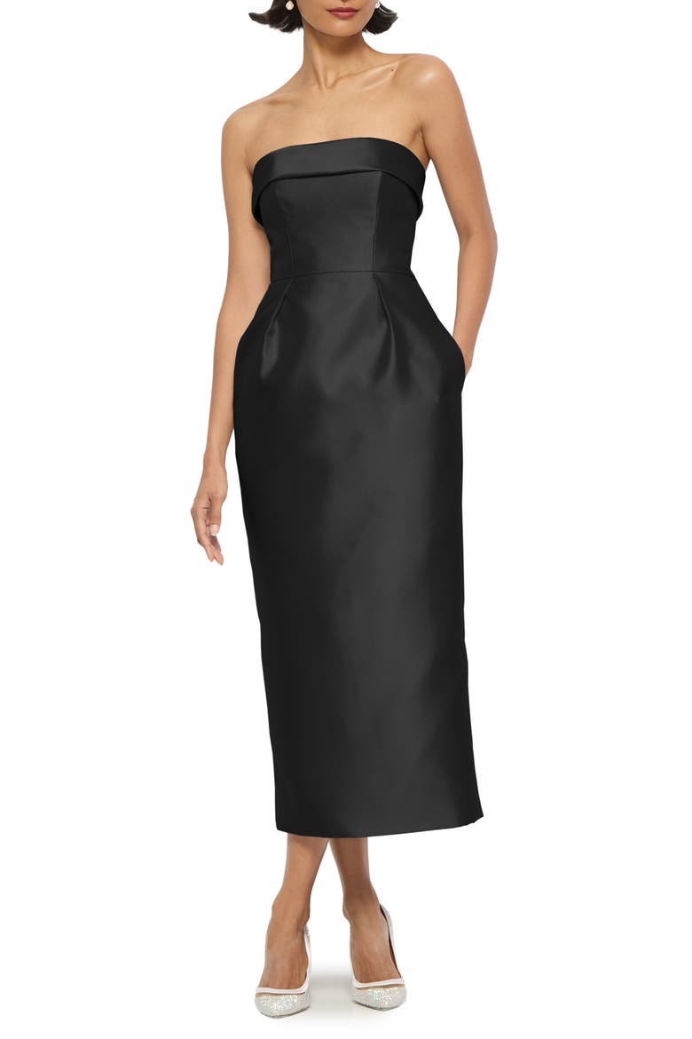 Ashton Strapless Satin Twill Gown, Main, color, BLACK