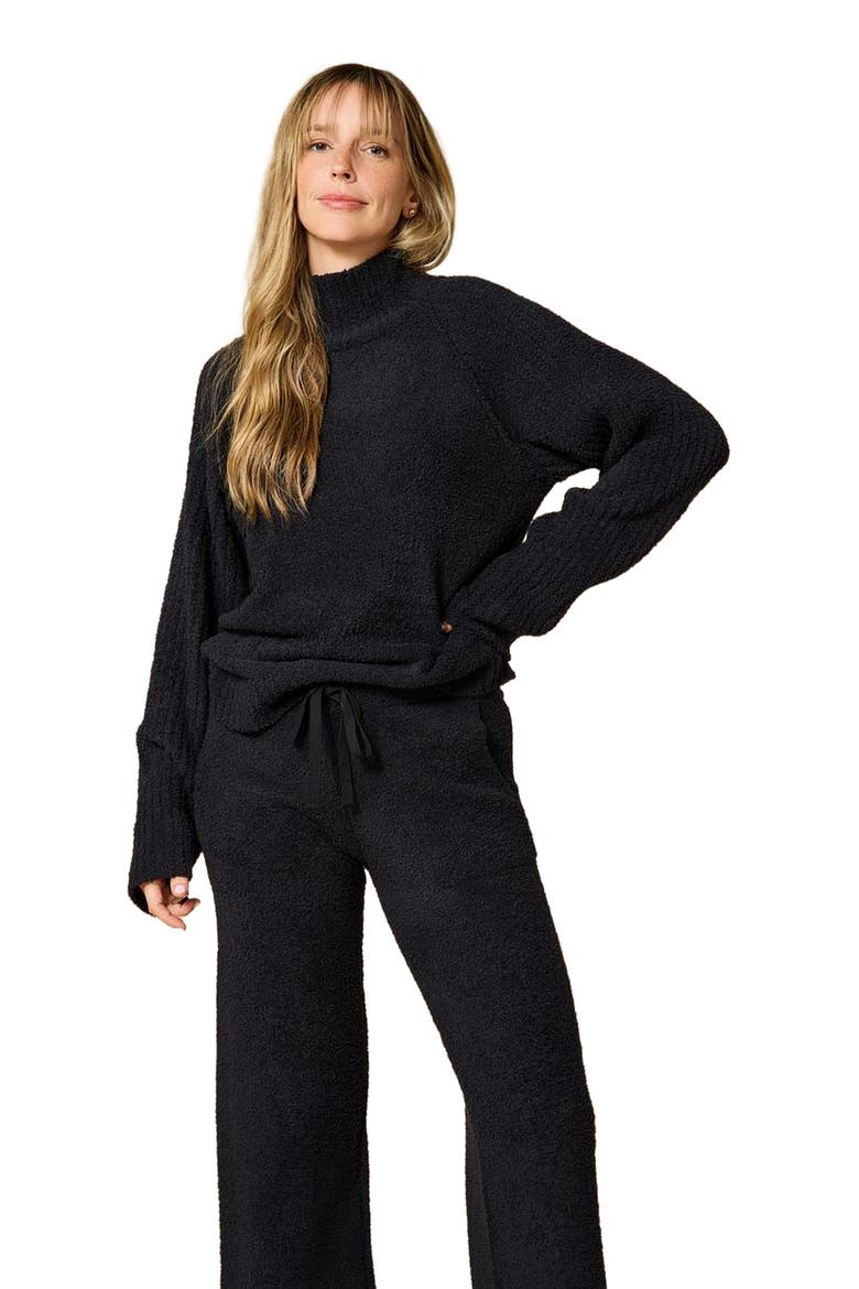 Solid Marshmallow Rib Mock Neck with Long Pant, Alternate, color, Black