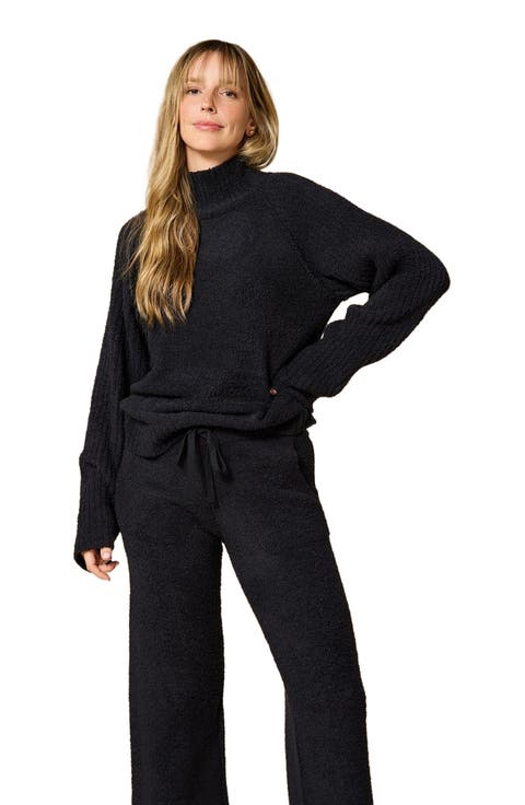 Solid Marshmallow Rib Mock Neck with Long Pant