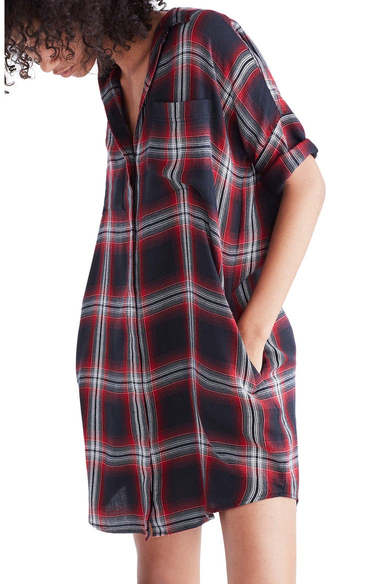 Courier Plaid Shirtdress, Alternate, color, GRUNGE PLAID TRUE BLACK
