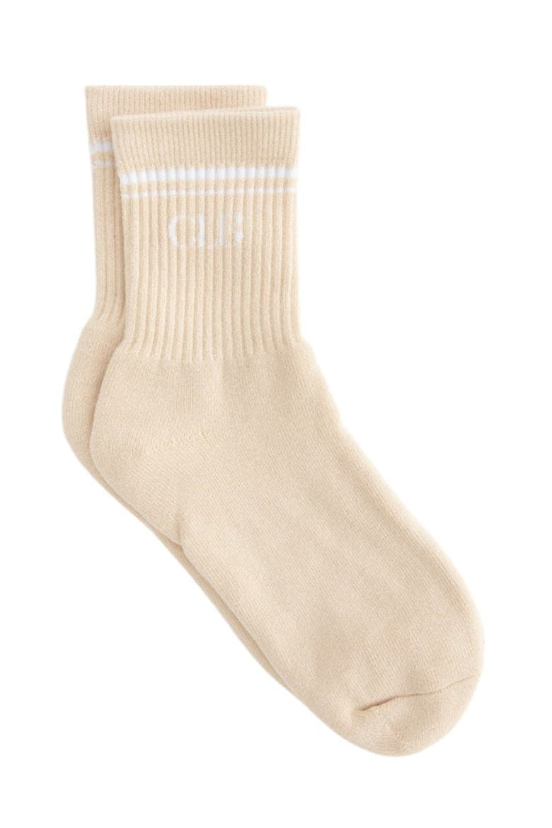 Half Crew Socks - Foot Soldier Mom Cushioned Comfort for All-Day Support - Cream, Main, color, Beige