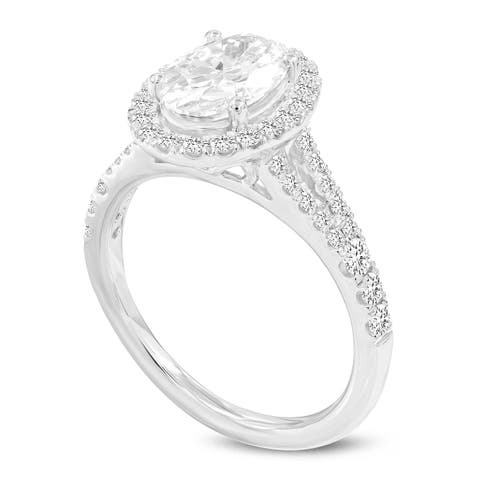 Claudia 14K White Gold Oval Lab Grown Diamond Halo Engagement Ring - 2 Ct