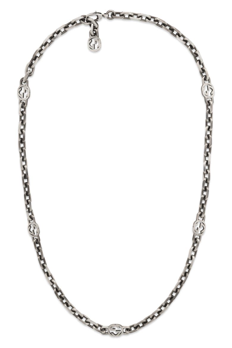 Interlocking G Station Necklace, Main, color, SILVER