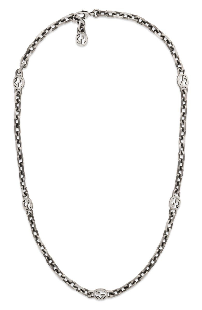 Gucci Interlocking G Station Necklace, Main, color, Silver