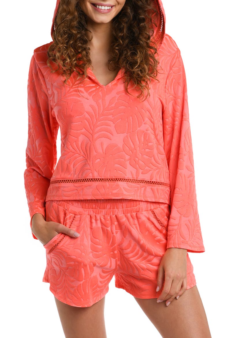 Island Palm Cover-Up Hoodie, Main, color, CORAL