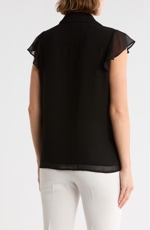 Calvin Klein Cap Sleeve Ruffle Front Top In Black