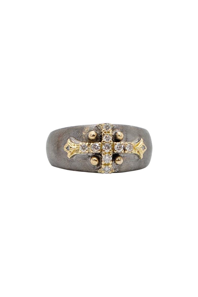 Old World Diamond Cross Ring, Main, color, SILVER/ YELLOW GOLD