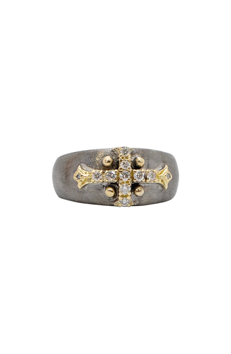 Armenta Old World Diamond Cross Ring, Main, color, Silver/ Yellow Gold