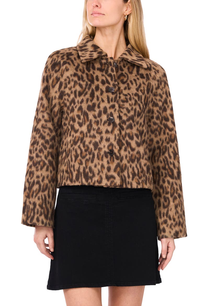 Leoprad Print Brushed Button Front Jacket, Alternate, color, RICH TAUPE
