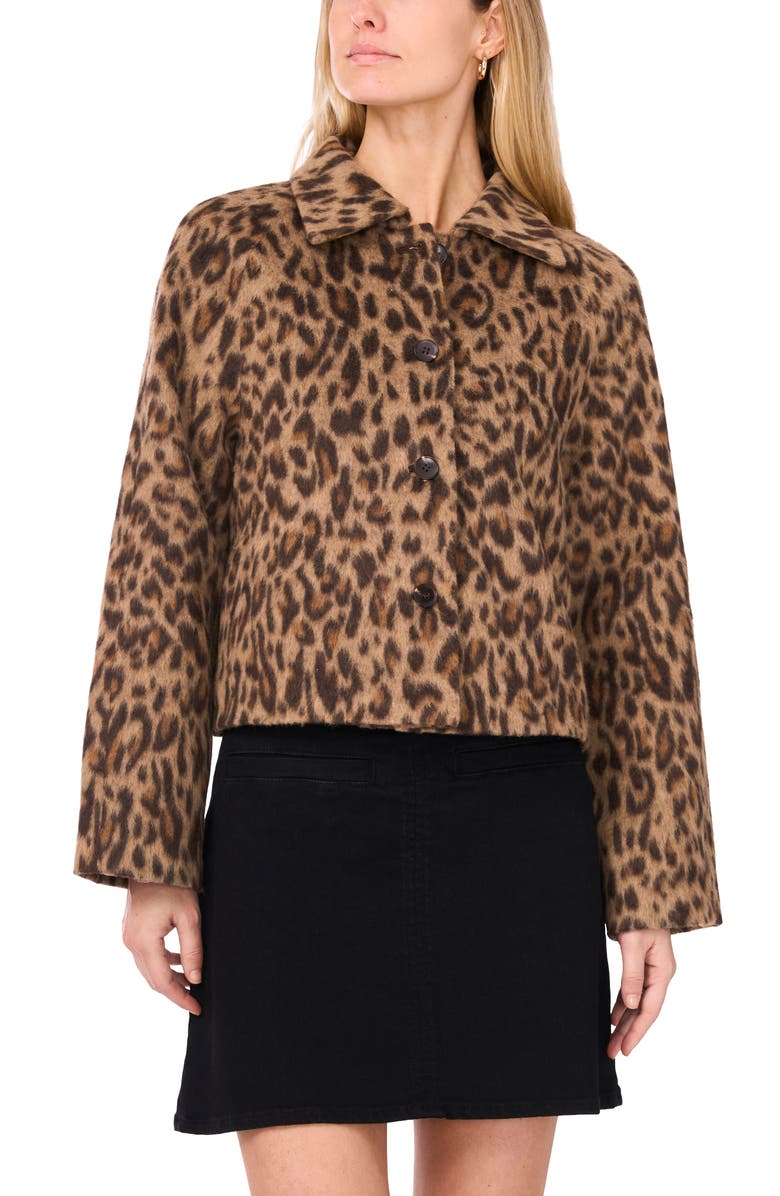Vince Camuto Leoprad Print Brushed Button Front Jacket, Alternate, color, Rich Taupe