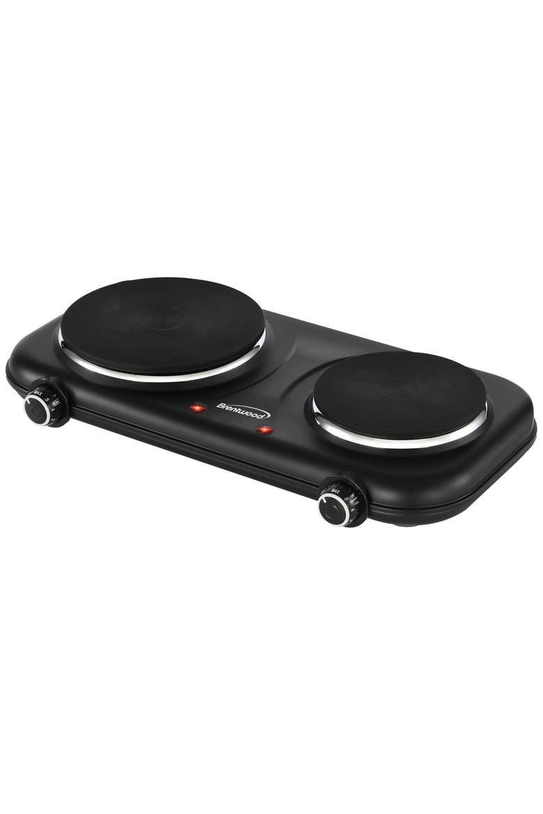 1100w Double Cast Iron Burner Electric Hot Plates, Main, color, Black